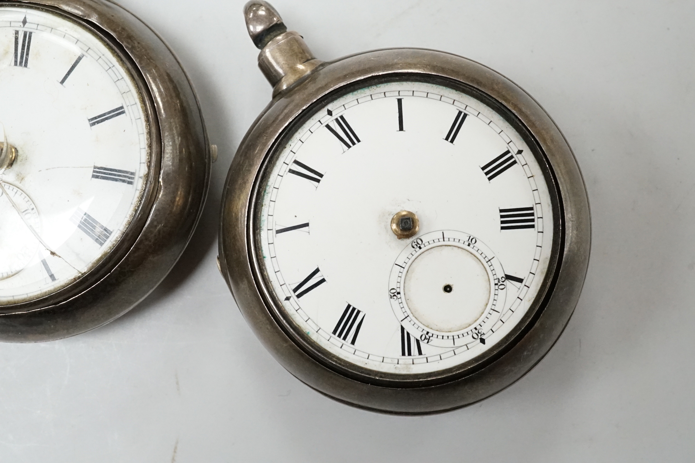 Two 19th century silver pair cased pocket watches (a.f.).